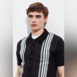 Urban Outfitters UO Baxter Button-Down Sweater Polo Shirt in Black Mens Size M